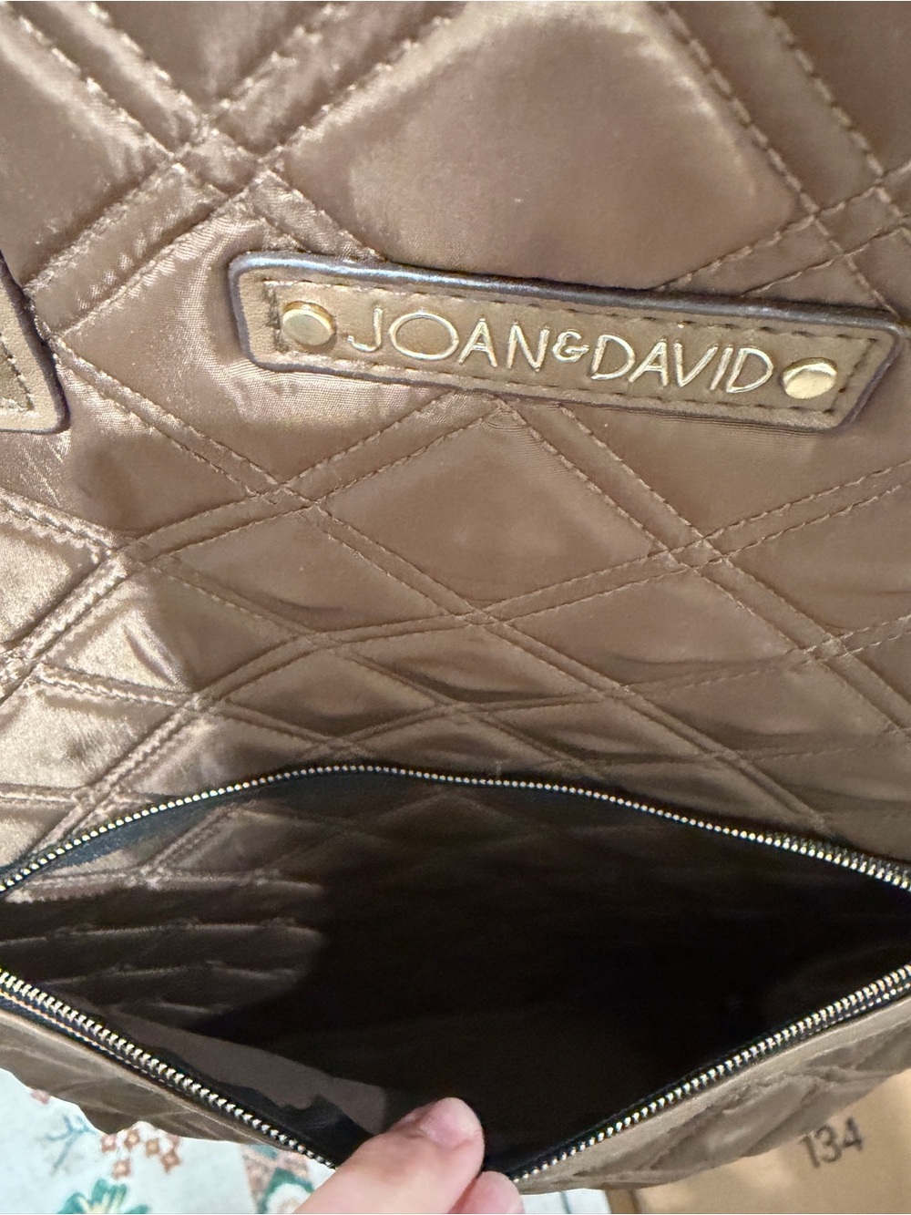 Joan David Quilted Backpack - Taupe/ Brown - Picture 2 of 7